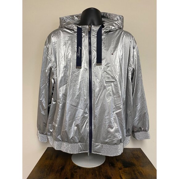 Tommy Hilfiger Jackets & Blazers - Tommy Hilfiger Women's Silver Hooded Zippered Metallic Windbreaker NWT